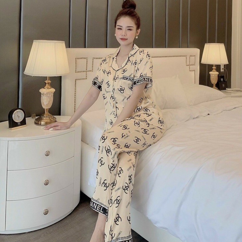 Đồ bộ pijama,Bộ lụa satin cao cấp tay ngắn quần dài satin hoạ tiết siêu hot