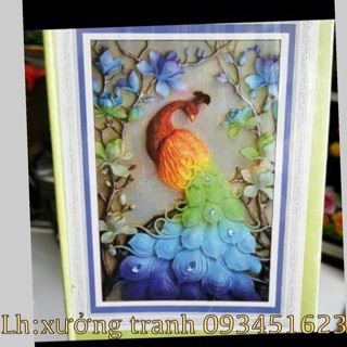 Tranh đính đá chim công khổ dọc kt60x90cm