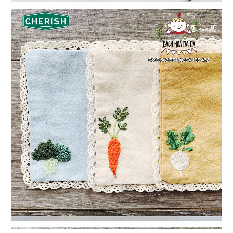 Khăn Tay Vải Cotton Phối Ren Thêu Họa Tiết Kiểu Vintage Dễ Thương Cho Nữ-DIY Gói nguyên liệu thêu khăn tay HOA CỎ-NA NA