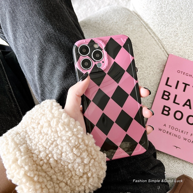 Ốp điện thoại họa tiết sọc hình thoi đơn giản thời trang thích hợp cho iPhone 12/ 11promax 13 xs xr 8