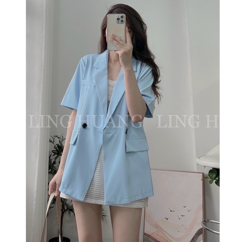 Áo blazer Boilingg tay ngắn 2 cúc hàng quảng châu