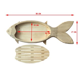 KHAY GỖ TRANG TRÍ SUSHI &SASHIMI HÌNH CON CÁ 50CM