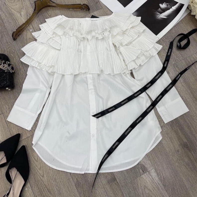 Áo sơ mi ly 2 tầng dáng suông tiểu thư_012 babydoll chất đẹp mầu trắng, đen xiao shop