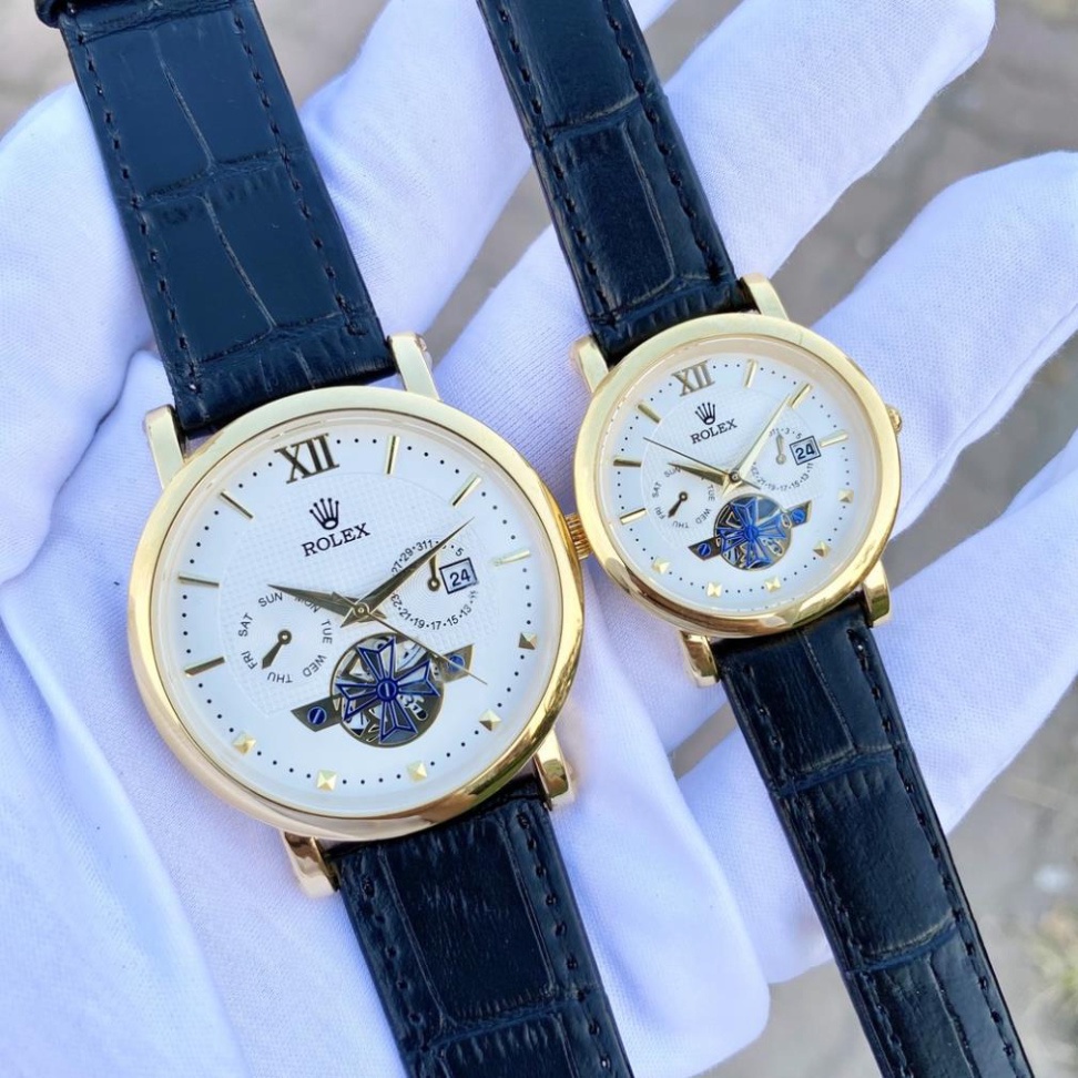 Đồng Hồ Nam nữ Rolex R075b, dây da mềm, đồng hồ thời trang cho cặp đôi, phụ kiện cao cấp.