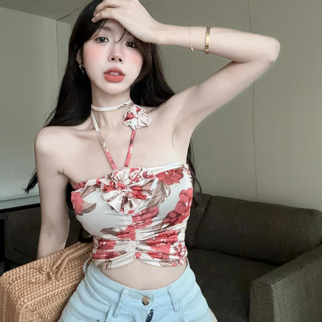 QADCOL Áo Lửng Không Tay Có Dây Đeo Cổ Gợi Cảm Cho Nữ