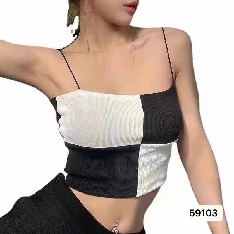 DUNEA Áo Croptop Dệt Kim Hai Dây Họa Tiết Sọc Caro Phong Cách Quyến Rũ