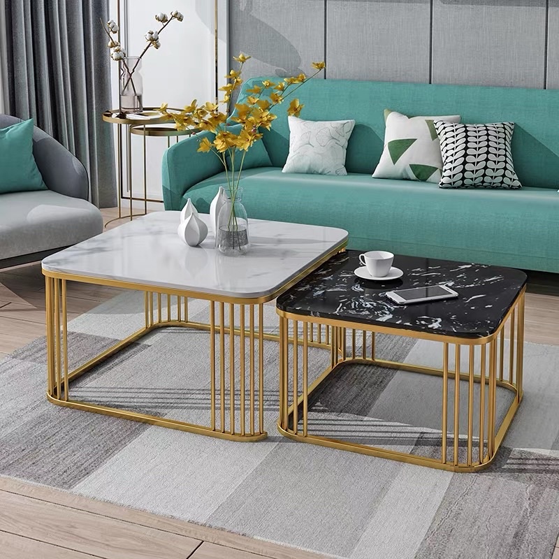 Cặp bàn trà sofa vuông mặt đá vân mây phong cách hiện đại thích hợp cho không gian nhỏ gọn, bàn trà cho phòng khách