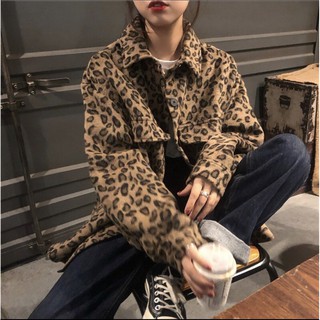 [có sẵn]Áo khoác dạ sơ mi da báo thời trang thu đông phong cách unisex Chaien Studio