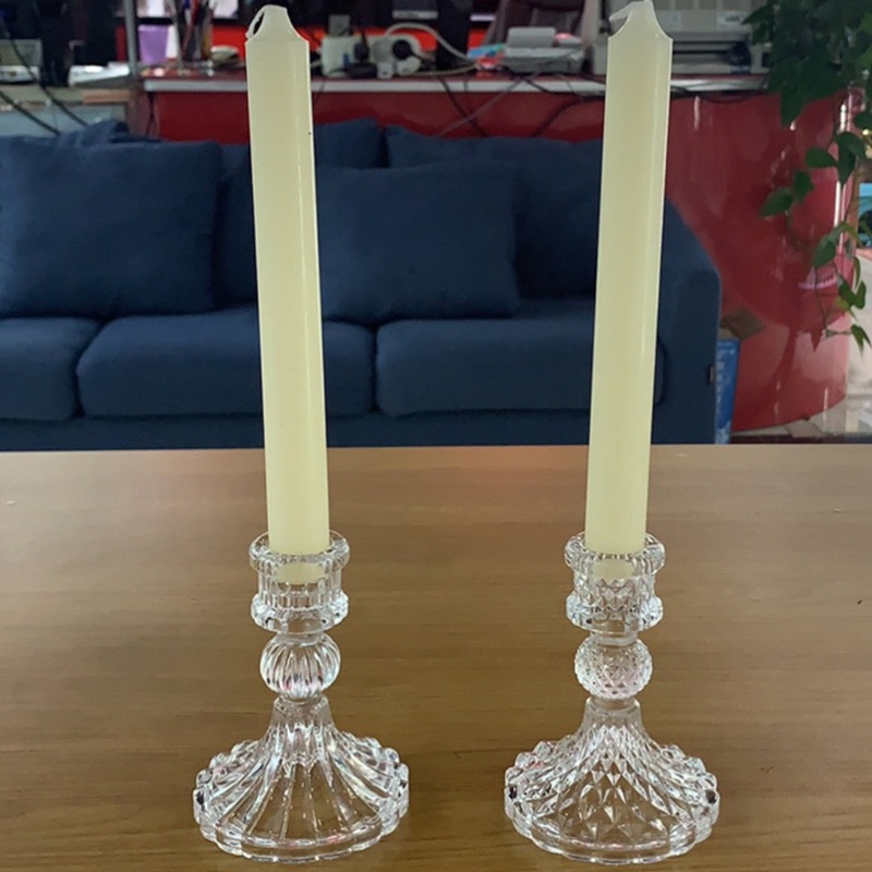 AOTO Glass Taper Candle Holder Decorative Candlestick Holder,  Modern Crystal Candelabra Pillar Glass Candle Stand Candleholder for Wedding Dinning Table Centerpieces Home Decoration