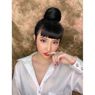 [ FREESHIP ] tóc giả nữ mái dày tóc thật 100%, mái ngố, búi phồng cao cấp, búi cao