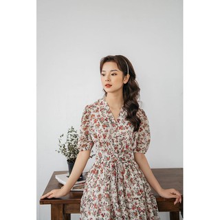 Váy hoạ tiết hoa vintage đan dây eo