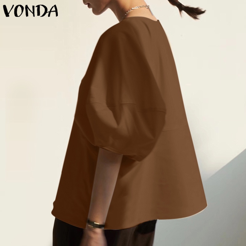 Áo nữ VONDA tay lỡ cổ tròn màu trơn thời trang phong cách Hàn Quốc