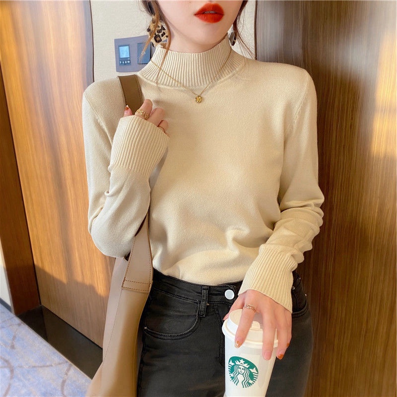 Áo Sweater Dệt Kim Mỏng Cổ Lọ Màu Vàng Thời Trang Thu Đông Mới 2023 Cho Nữ Dễ Phối Đồ