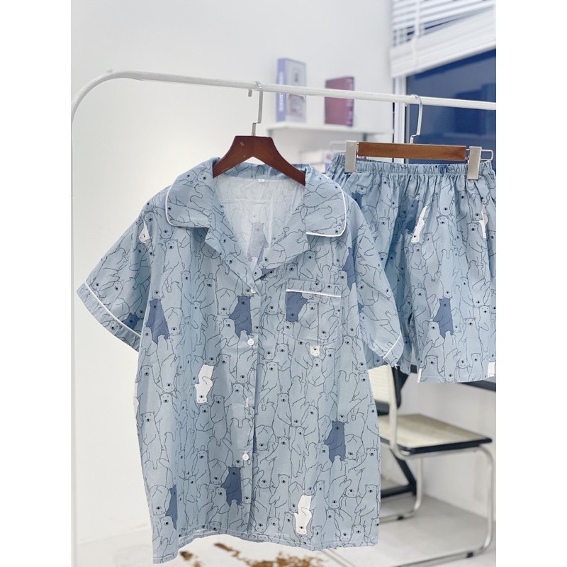 Bộ Pijama bộ đồ ngủ quần cộc  bộ mặc nhà chất thô cao cấp [ ảnh thật tự chụp]