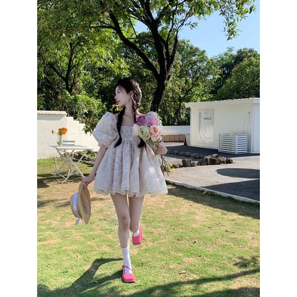 ĐẦM BABYDOLL VOAN HOA TAY BỒNG ULZZANG CUTE