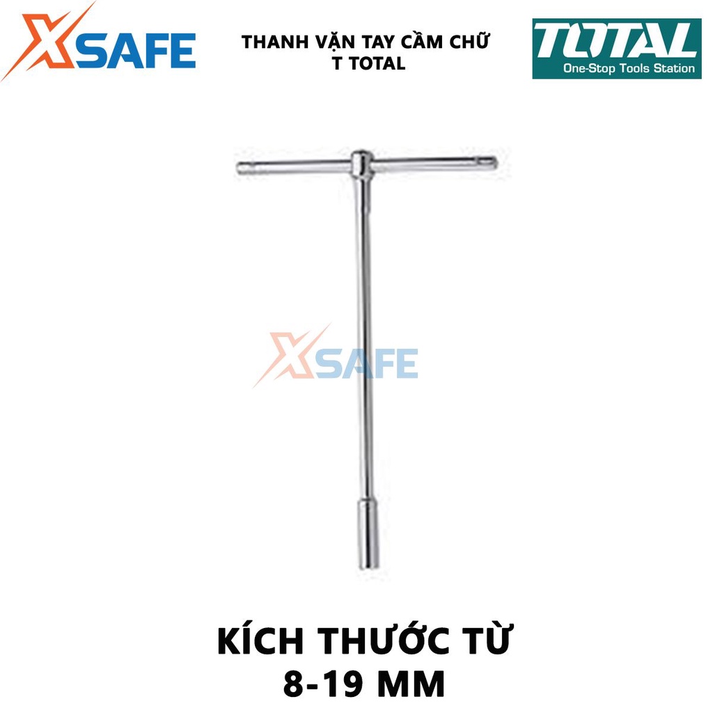 Thanh vặn tay cầm chữ T TOTAL Cần chữ T kích thước 8-19mm, thép cr-v, bề mặt tay cầm mạ crom, dùng tháo vặn ốc, bulong