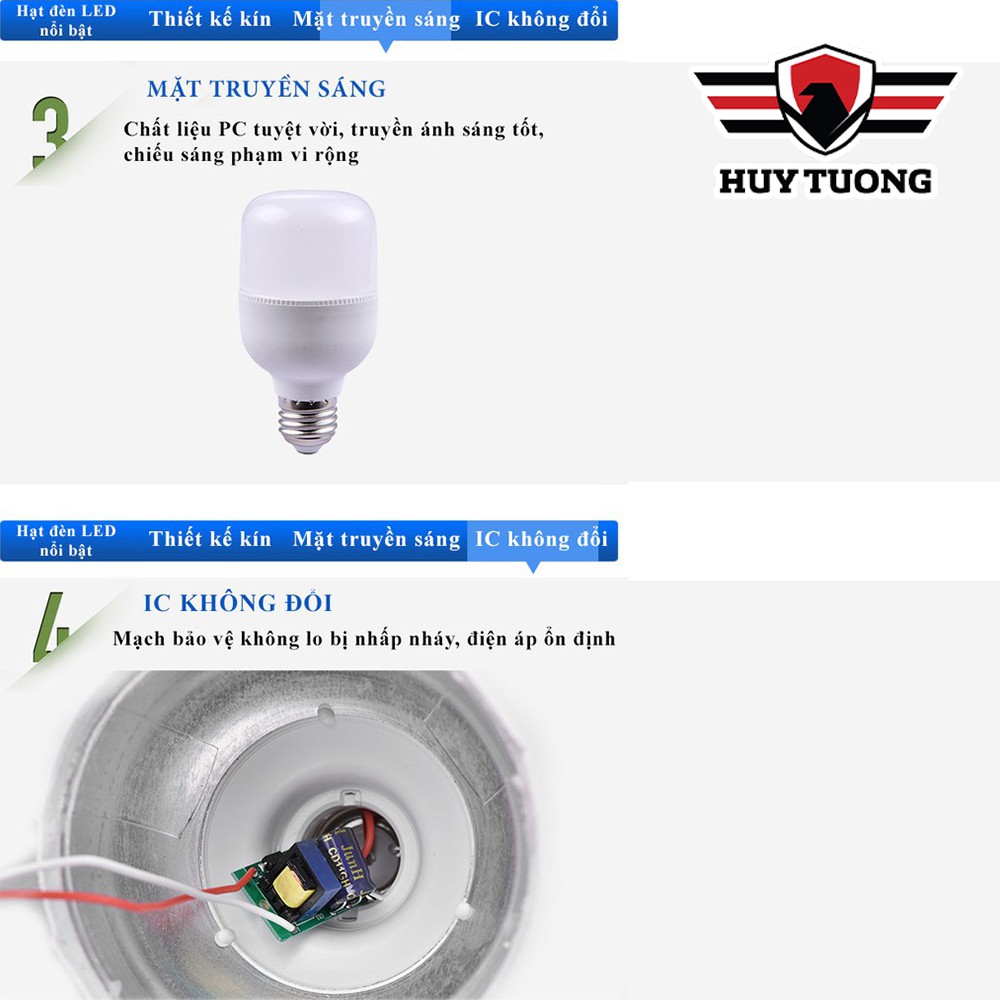 Bóng đèn Led Bulb siêu sáng, Bóng led bulb trụ nhựa ánh sáng trắng (5W-10W-15W-20W-30W-40W-50W) cao cấp - Huy Tưởng