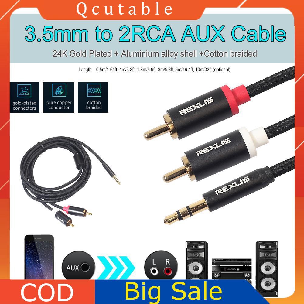 Dây cáp âm thanh Aux bện cotton đầu cắm 3.5mm sang 2 RCA chuyên dụng cho loa