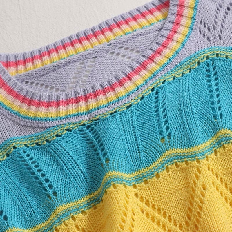 [Mã FAMARAL2 giảm 10K đơn 50K] áo len dệt kim ba lỗ kiểu màu cầu vồng (1973#) | BigBuy360 - bigbuy360.vn