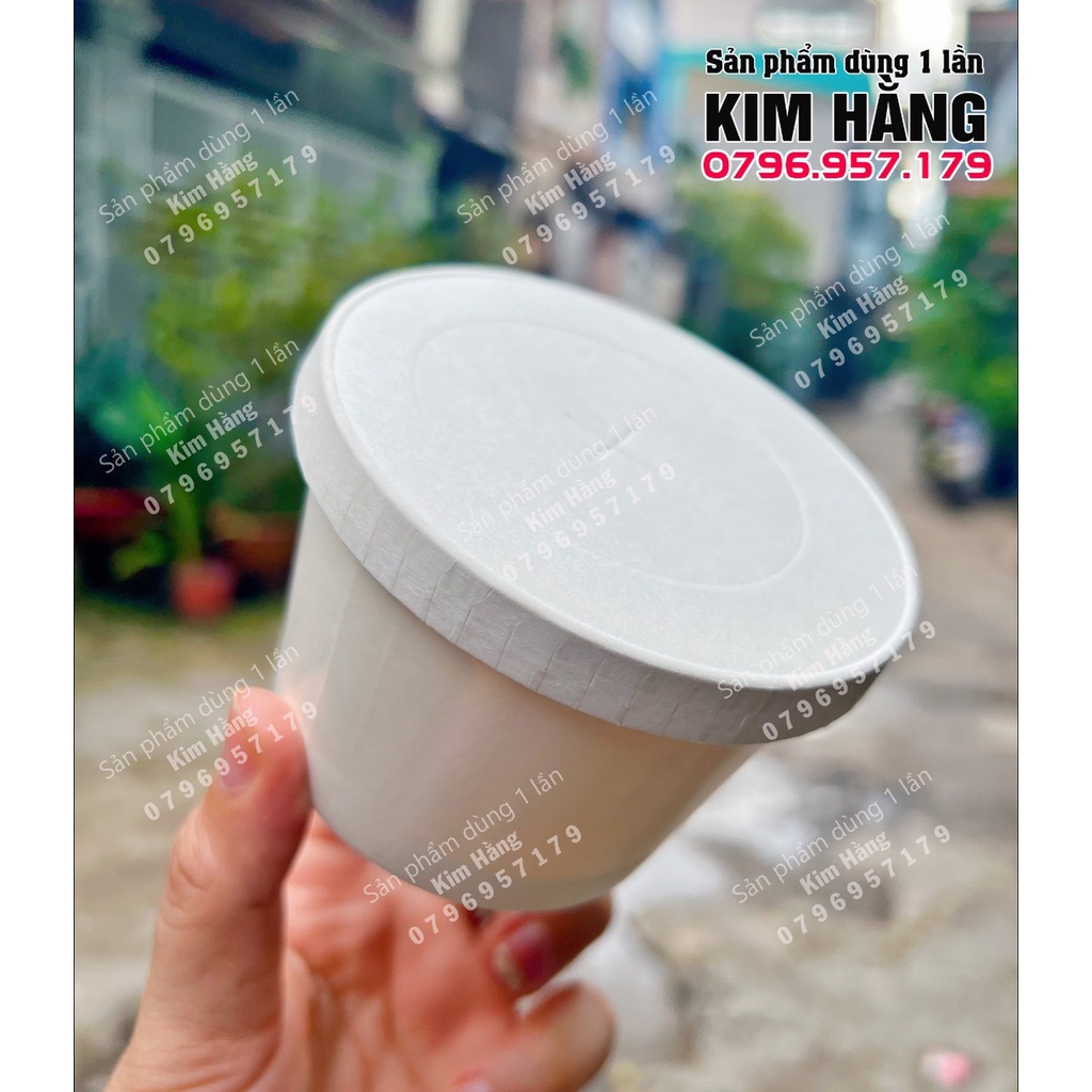 Set 50 ly kem giấy 200ml + nắp giấy, ly giấy đựng salat, đựng mousse,.....