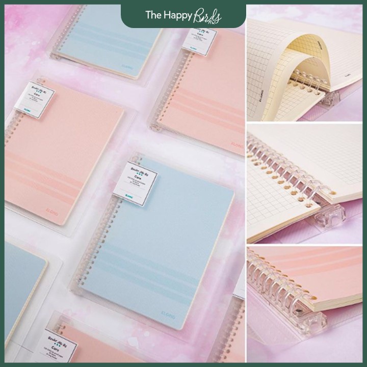 Sổ lò xo gáy còng B5, A5 planner bullet journal bìa trong ruột sổ còng refill caro, trơn, kẻ ngang - The Happy Birds