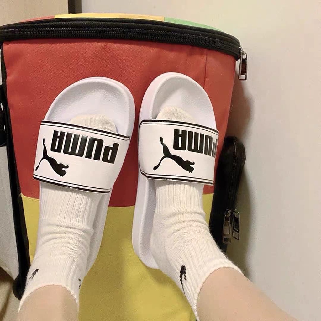 [AUTHENTIC 100%] [SẴN] DÉP PUMA LEADCAT TRẮNG/ ĐEN/ HỒNG CHÍNH HÃNG SALE (FORM DÉP TO ĐI LÙI 1 SIZE)