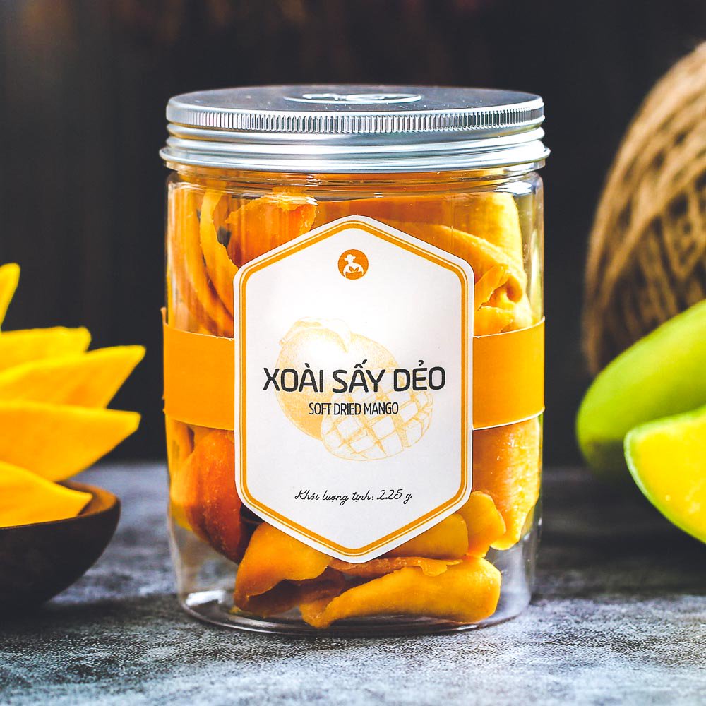 Xoài sấy dẻo L'angfarm, 225g, hũ, mẫu nắp nhôm