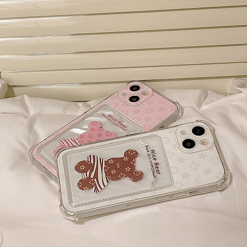 Ốp lưng iphone ốp Điện Thoại Họa Tiết Gấu Có Ngăn Đựng Thẻ Cho iPhone 14 13 12 11 PROMAX XS XR XSMAX SE2020 6 7 8P