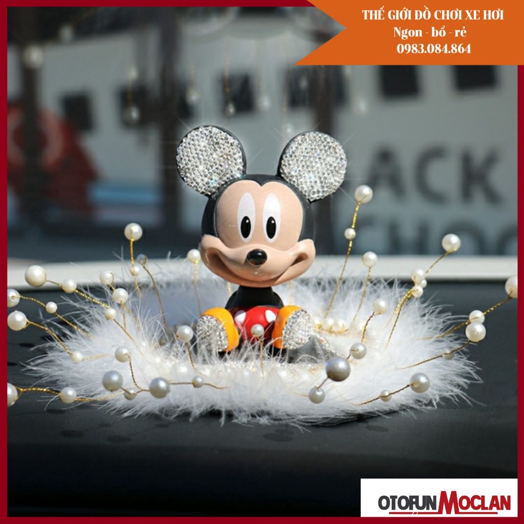 Mô Hình Chuột Mickey Minie Đính Đá Đầu Lắc Lư Dễ Thương Trang Trí Taplo ô tô