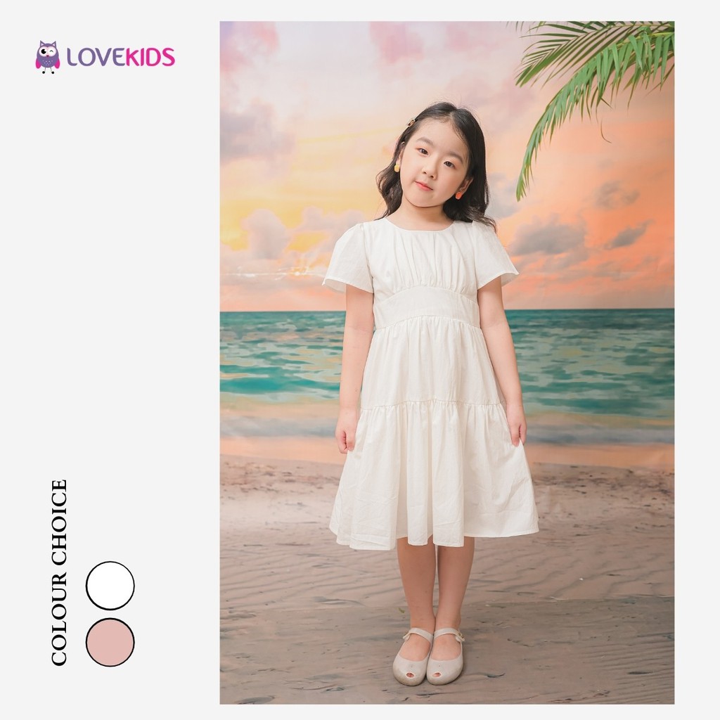 Đầm bé gái Cotton nhiều màu bo eo xinh xắn váy cho bé từ 2-8 tuổi LOVEKIDS