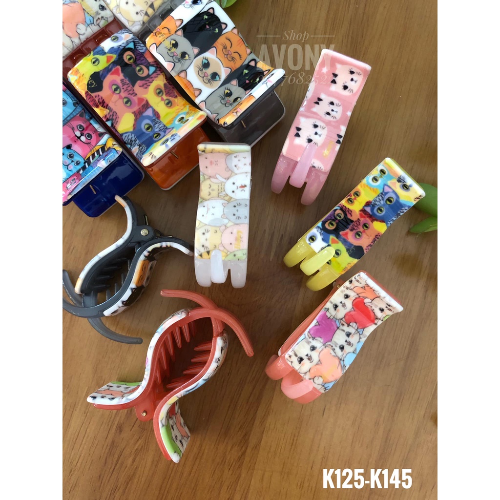 kẹp tóc càng cua 3 - 5 răng Honey in hình mèo