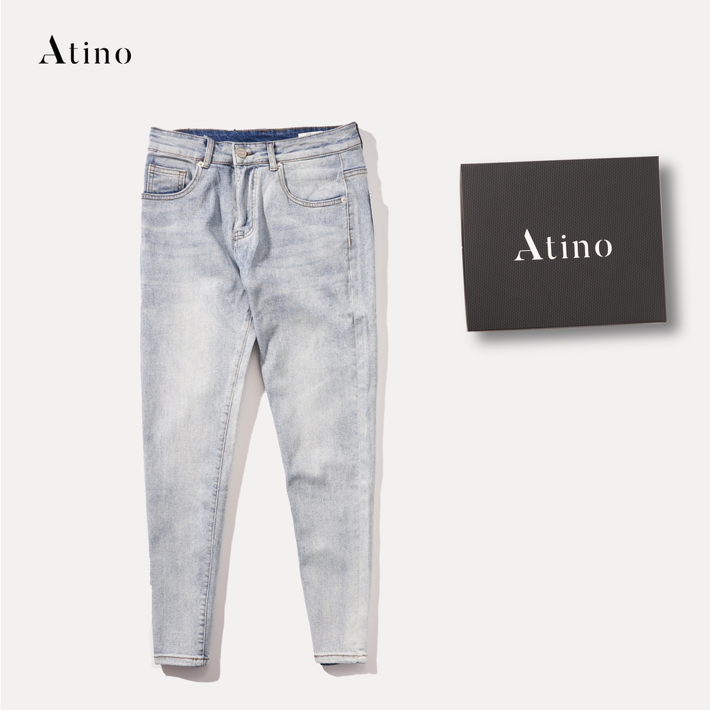 Quần Jean Nam Ghi Sáng Trơn ATINO Chất Liệu Jean Pha Spandex Form Slim-Fit QJ1.1026