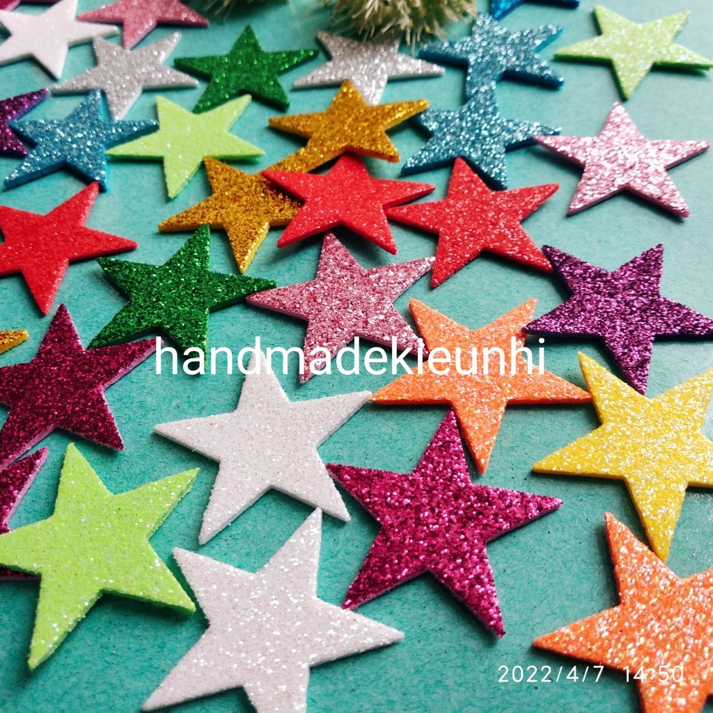 20 -40 - 80 Hình NGÔI SAO, 5cm, 3.1cm, 1.5cm bằng XỐP KIM TUYẾN - thủ công mầm non cho bé- trang trí thiệp, bưu thiêp...
