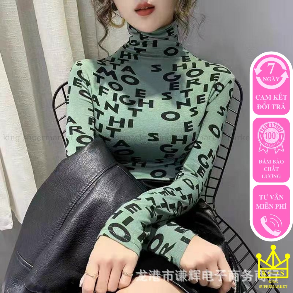 Áo Giữ Nhiệt Cao Cổ Nữ Hoạ Tiết Chấm Bi, Đốm, Chữ