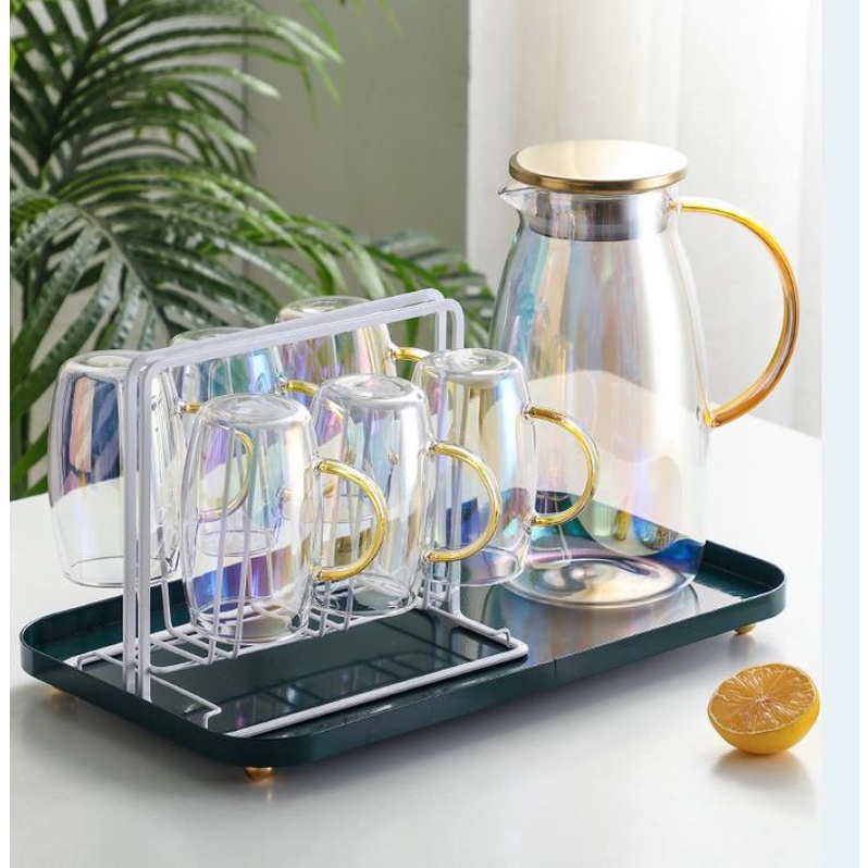 Combo khay inox màu xanh không tay cầm và giá úp inox mạ màu