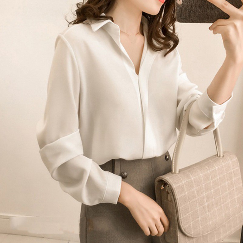 Áo chiffon tay dài cổ bẻ thanh lịch cho nữ | BigBuy360 - bigbuy360.vn