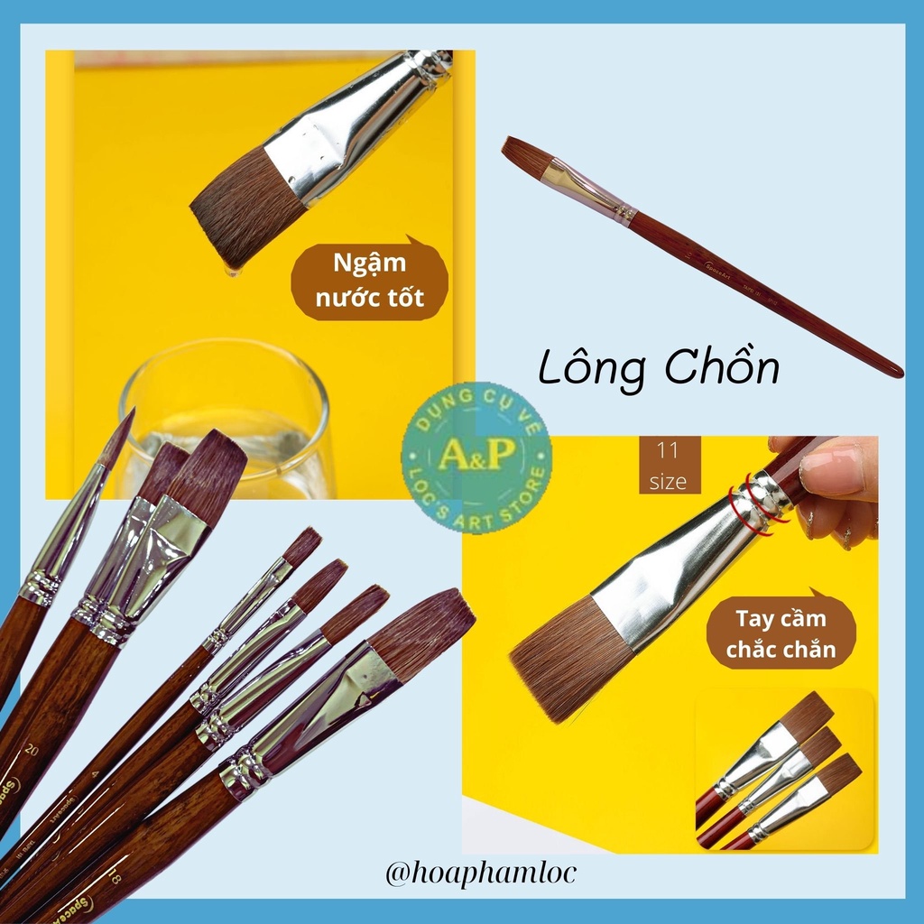 Cọ vẽ Bản ngang lông chồn Taipei SP102 vẽ màu nước,acrylic, màu bột (cọ lẻ)