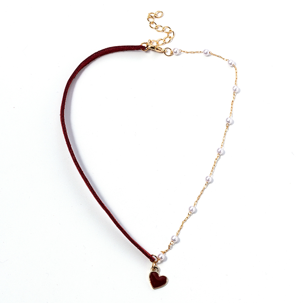 XIJING-COD Woman Fashion Simple Heart Pendant Pearl Necklace Sweet Charm Clavicle Chain