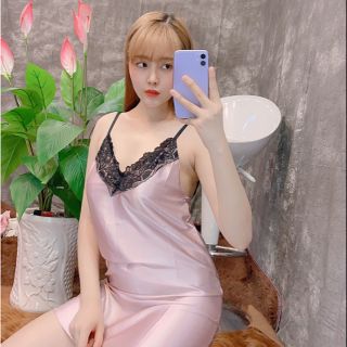 Váy ngủ sexy phi lụa phối ren dáng xuông cực đẹp