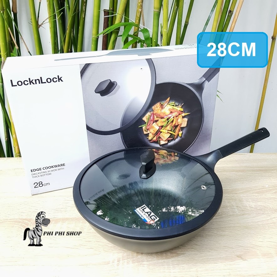 Chảo chống dính sâu lòng LocknLock EDGE size 28cm kèm nắp thủy tinh sử dụng bếp từ CAW2811