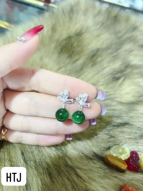 Bông tai bướm bạc treo hột phong thủy