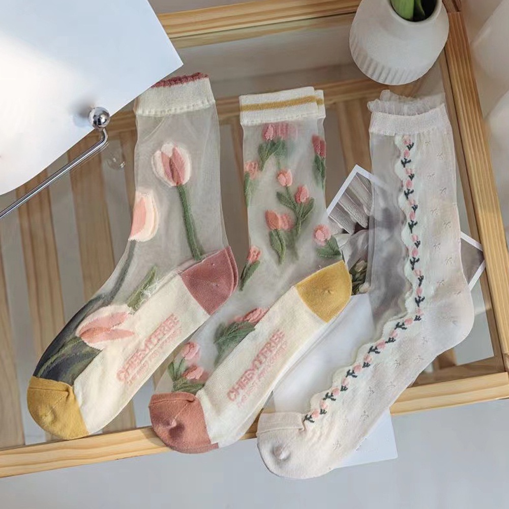 Vớ Thể Thao Thoáng Khí Thoải Mái In Hình Hoa tulip Cho Nữ