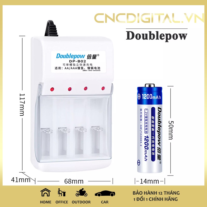 Bộ sạc pin đa năng Doublepow DP02 cho pin tiểu AA, AAA có đèn báo sạc - Hàng Chính hãng