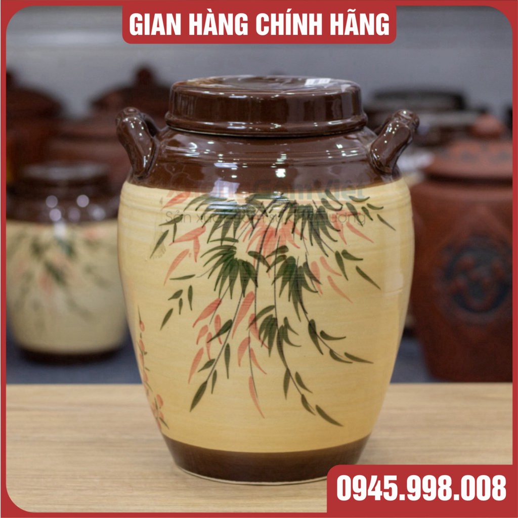 [SALE LỖ] HŨ ĐỰNG GẠO BẰNG SỨ VẼ HOA ANH ĐÀO - HÀNG CAO CẤP GỐM SỨ BÁT TRÀNG- HŨ CÓ QUAI CẦM TIỆN LỢI - XƯỞNG GỐM VIỆT