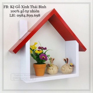 Kệ gỗ treo tường hình ngôi nhà ống khói (KGTTHNNOK)