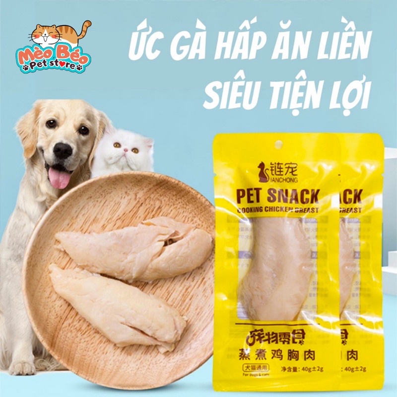 Ức gà tươi hấp ăn liền Masti cho chó mèo - gói 40g