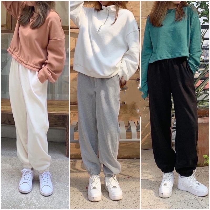 Quần nỉ nữ jogger ống rộng Unisex phong cách Ulzzang Hàn Quốc