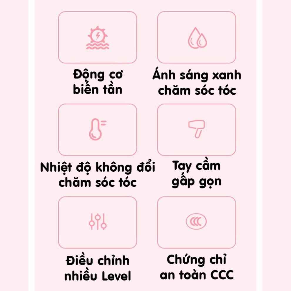 Máy sấy tóc mini Bedabenc tạo kiểu tóc chuyên nghiệp có ánh sáng xanh dưỡng tóc mượt tay cầm gấp gọn Pink Wish