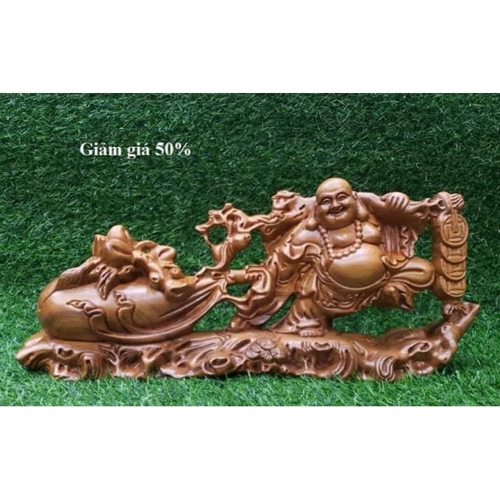 Di lặc kéo bao tiền để ô tô gỗ Bách Xanh, phát tài phát lộc kt20