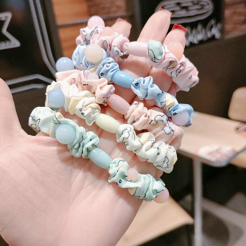 Vòng/Dây buộc tóc scrunchies họa tiết đáng yêu gắn ngọc thạch phong cách Hàn Quốc - Hàng cao cấp